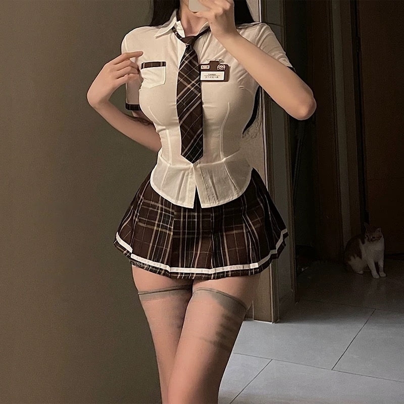 Brown Plaid School Uniform Set